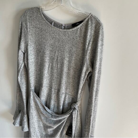 NWT Lulu’s Favorite Tune Heather Grey Faux Wrap Sweater Dress - Picture 5 of 8
